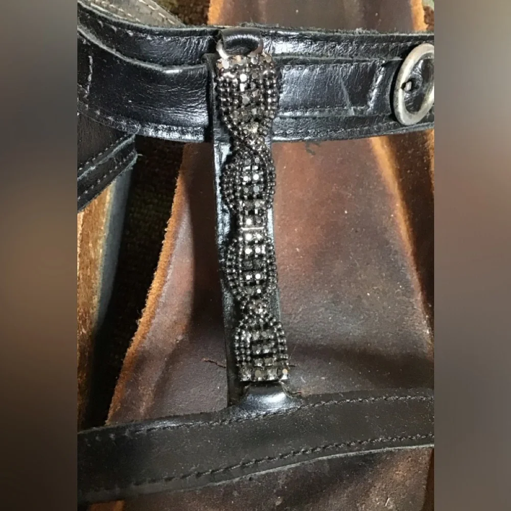 NAOT Malibu Black Leather Sandal Beaded US 9 EU 40